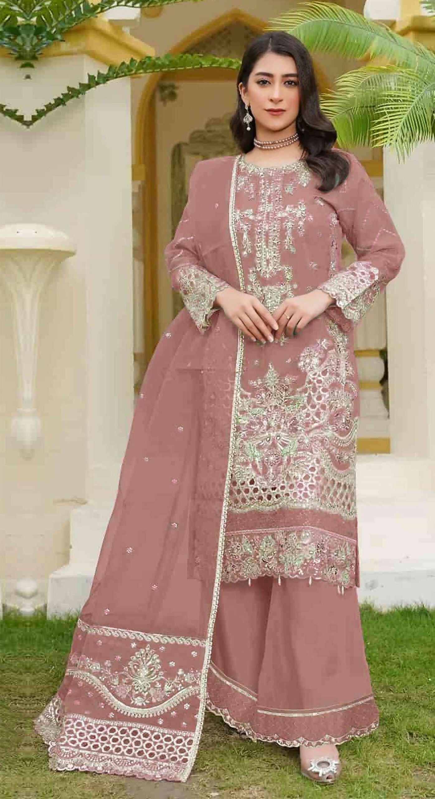 Anaita Brown Fox Georgette Stitched Suit with Embroidery Sequins - Distacart
