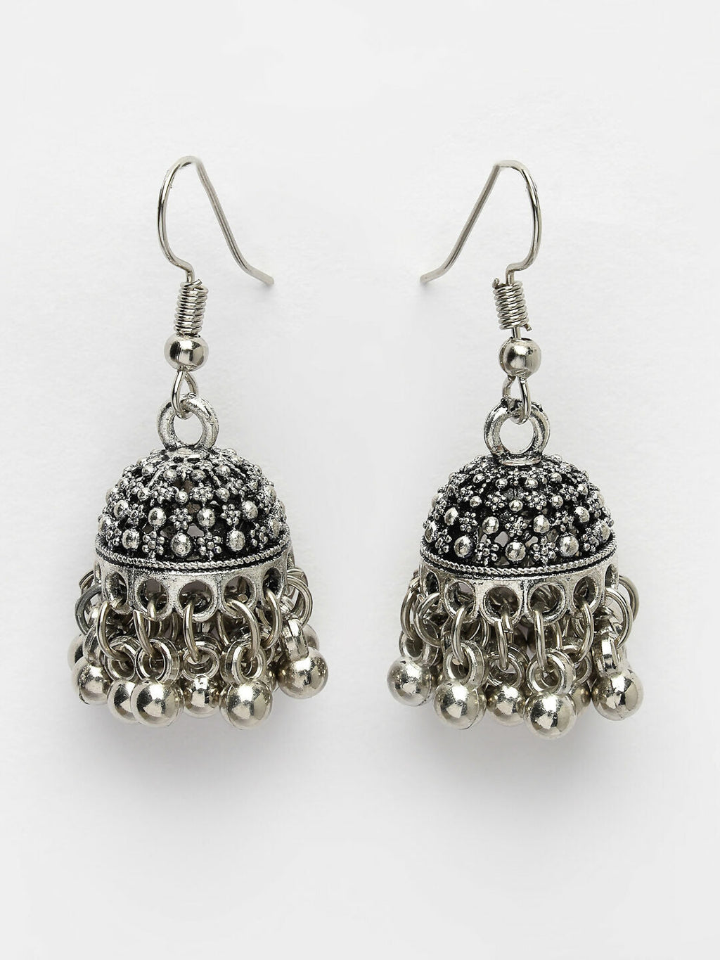 NVR Women's Silver-Toned German Silver Oxidised Dome Shaped Jhumka Earrings - Distacart