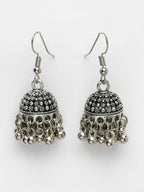 NVR Women's Silver-Toned German Silver Oxidised Dome Shaped Jhumka Earrings - Distacart