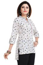 Snehal Creations Vibrant Vigour White Cotton Printed Short Tunic - Distacart