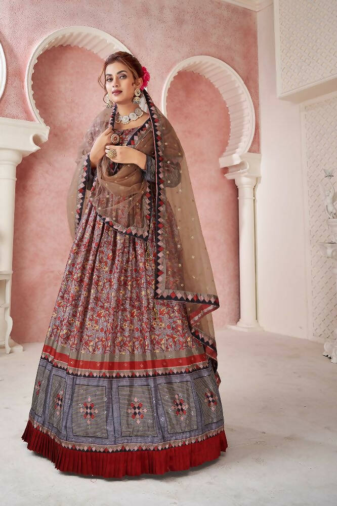 Everywhere Designer Maroon Dola Silk Gown With Dupatta - Anbazaar - Distacart