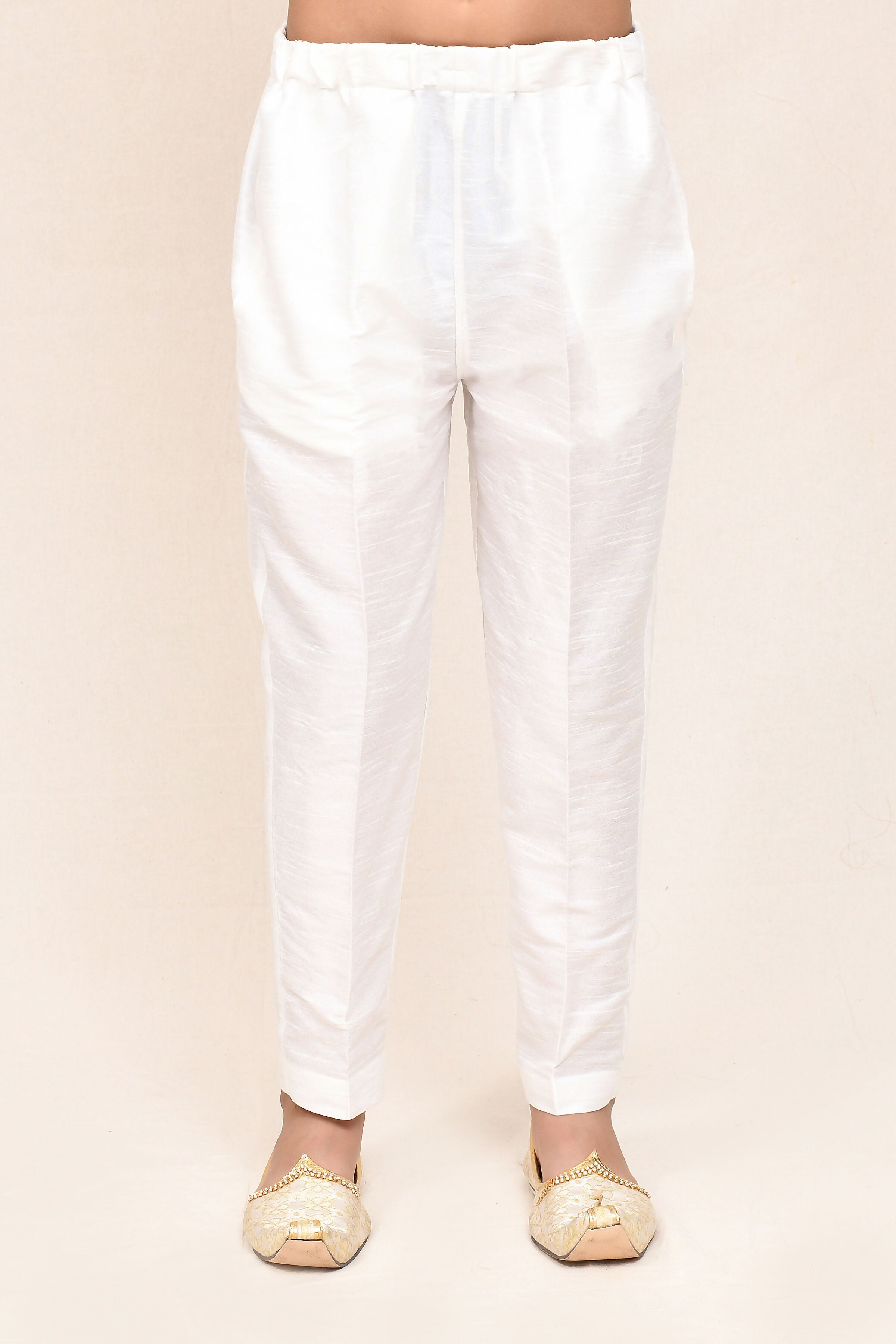 Joban Fashion Art Silk White Kurta With Straight Fit Pant