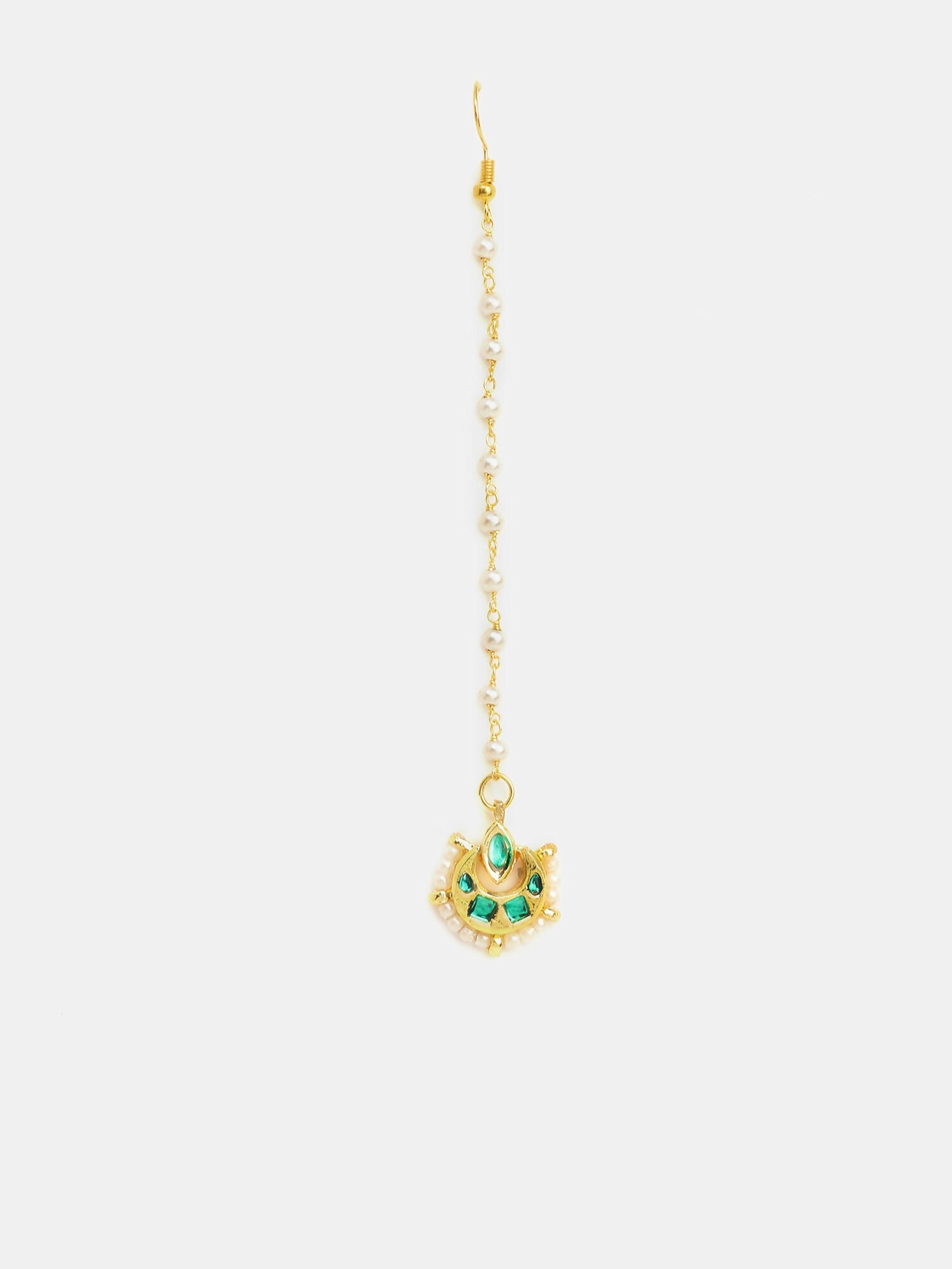 Ruby Raang Gold Green Kundan Earrings And Maang Tikka - Distacart