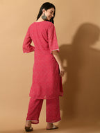 Myshka Women's Pink Embroidered Party Kurta Sets