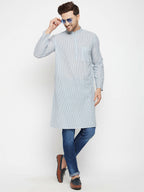 Even Apparels Grey Pure Cotton Men's Long Kurta With Band Collar - Distacart