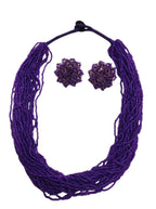 Inhanns Vibrant Handmade 20 Layers Beaded Necklace With Matching Earrings - Purple