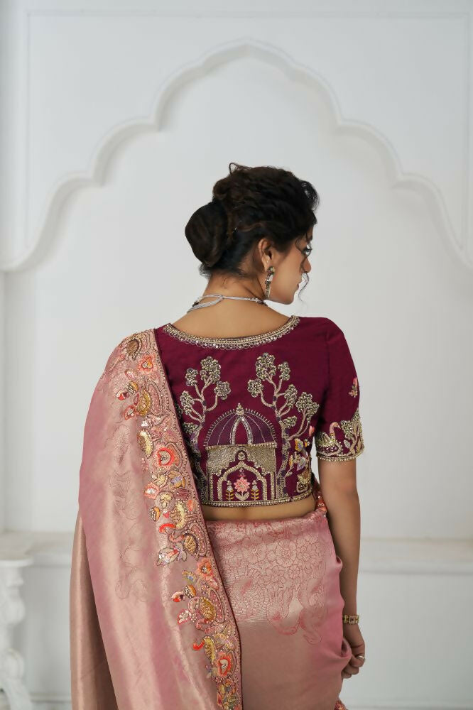 Kesar Fab Prettt Pink Color With Multi-Thread And Sequins Embroidery For Wedding Saree