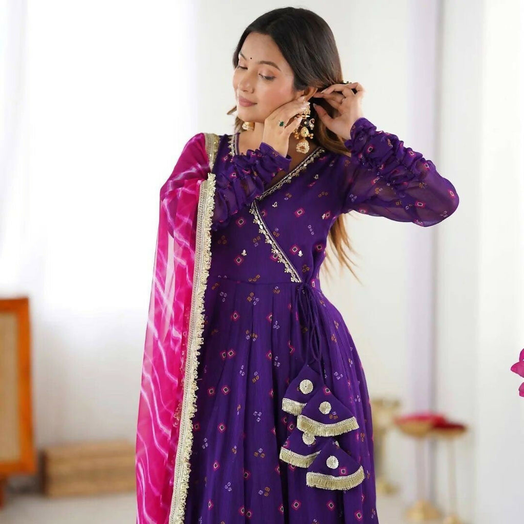 Teeya Creation Purple Faux Georgette Gown - Distacart