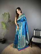 Joban Fashion Sky Blue Banarasi Soft Silk Woven Saree - Distacart
