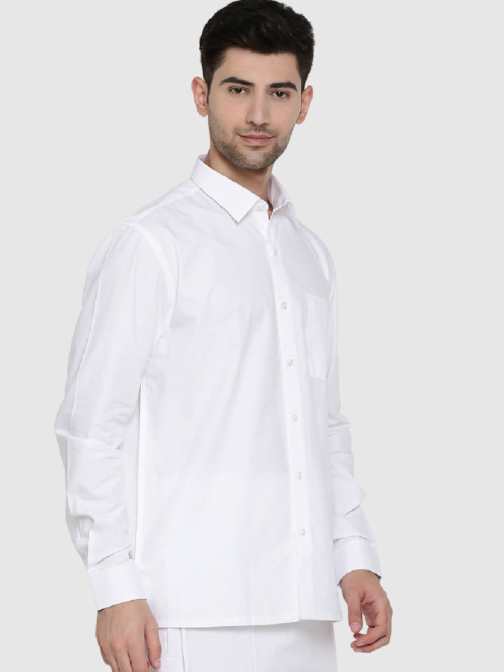 Ramraj Cotton Mens Full Sleeve Formal Poly Cotton White Shirt