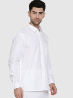 Ramraj Cotton Mens Full Sleeve Formal Poly Cotton White Shirt