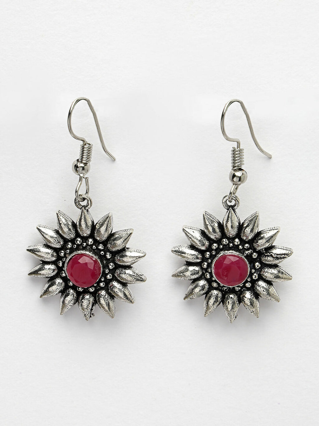 NVR Women's Silver-Toned Artificial Stones German Silver Oxidised Drop Earrings - Distacart