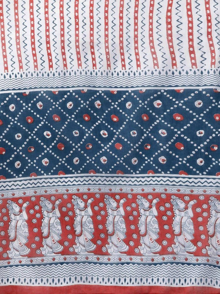 Yufta Women Blue & White Printed Pure Cotton Kurta with Palazzo & With Dupatta