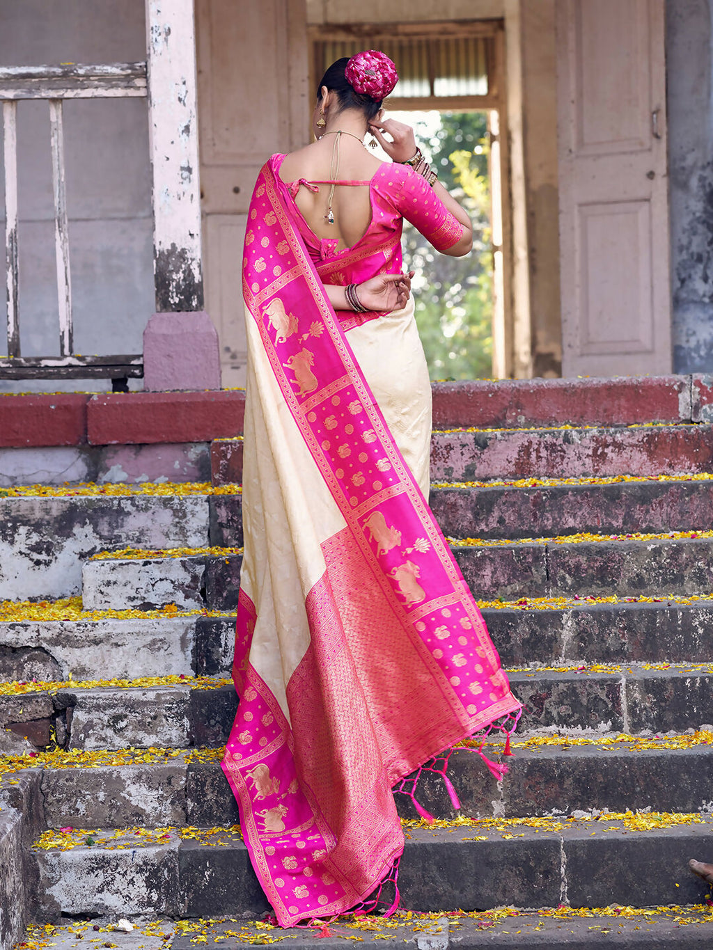 Shree Shyam Fashion Cream Soft Silk Saree - Distacart