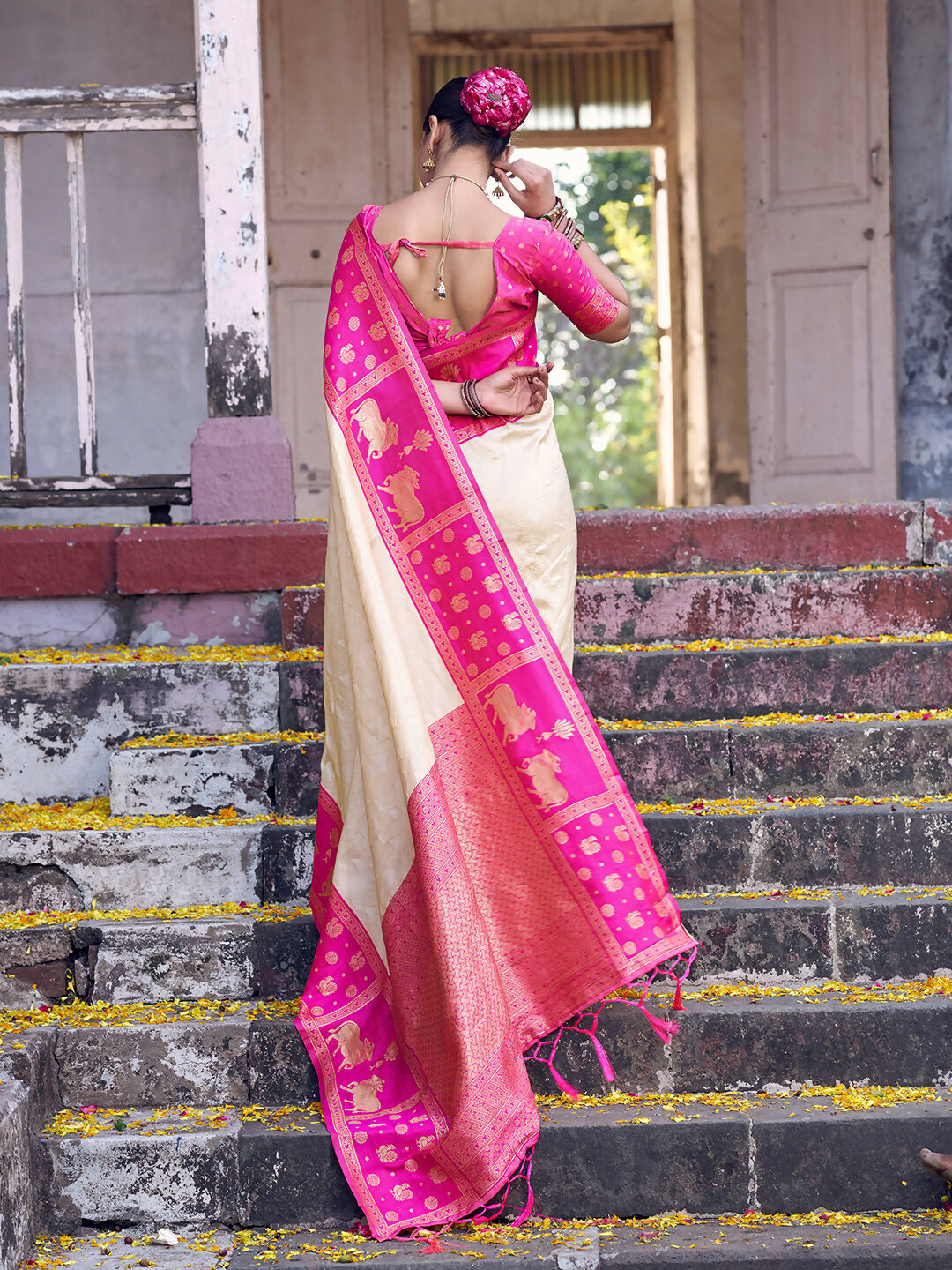 Shree Shyam Fashion Cream Soft Silk Saree - Distacart