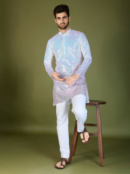 Vastranavya Ombre Pink Premium Real Georgette Thread Sequence & Embroidery work Kurta
