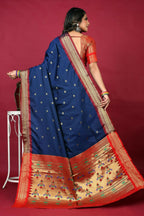 Jyoti Fashion Women's Navy Blue Paithani Silk Zari Woven Saree with Blouse