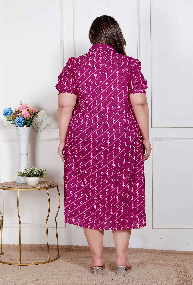 Miravan Plus Size Womens Magenta Floral Printed Cotton Dress With One Side Pocket - Distacart