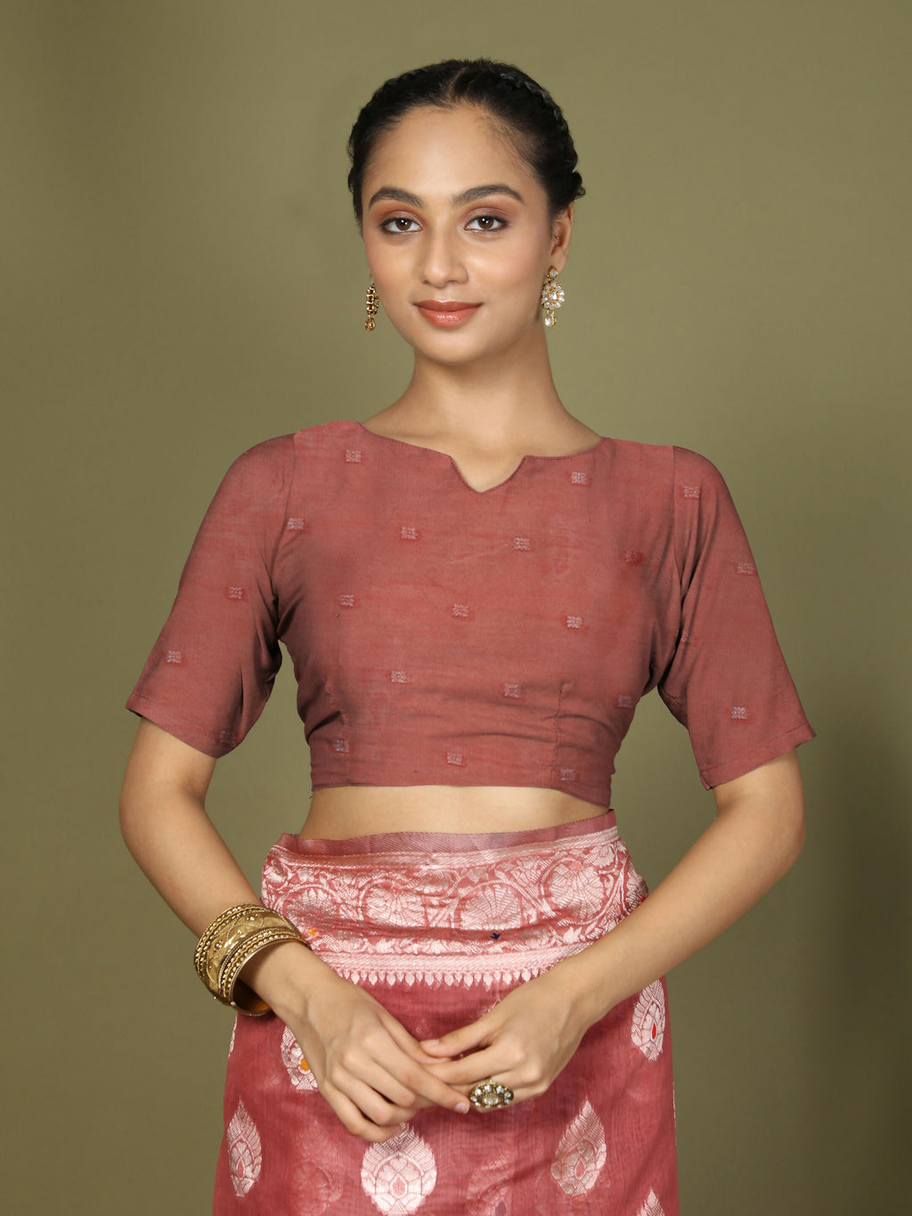 Shree Shyam Fashion Linen Cotton Rust Saree - Distacart