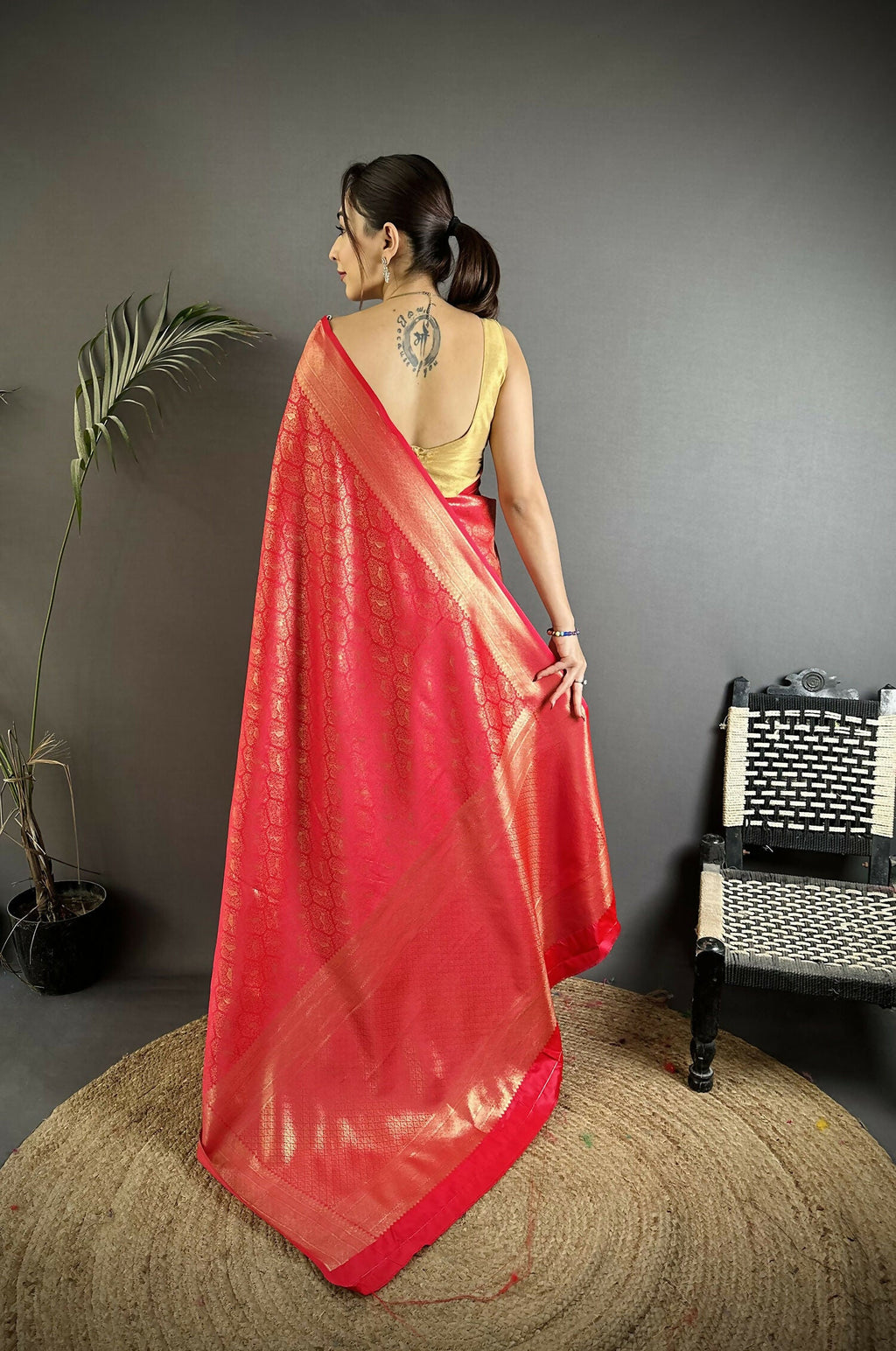 Joban Fashion Red Paisley & Floral Soft Satin Silk Banarasi Silk Saree - Distacart