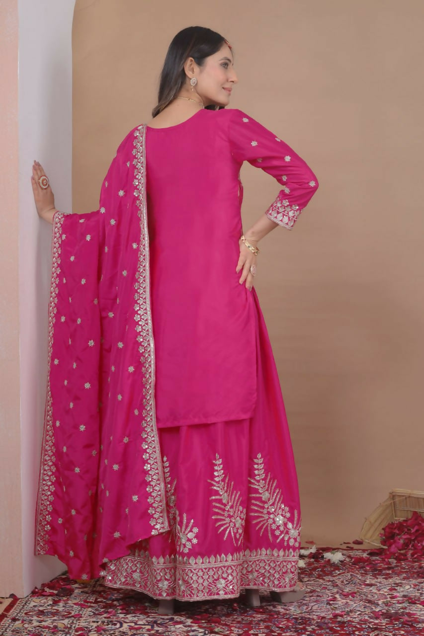 Teeya Creation Pink Color Natural Crepe Silk Wedding Wear Trending Salwar Suit - Distacart