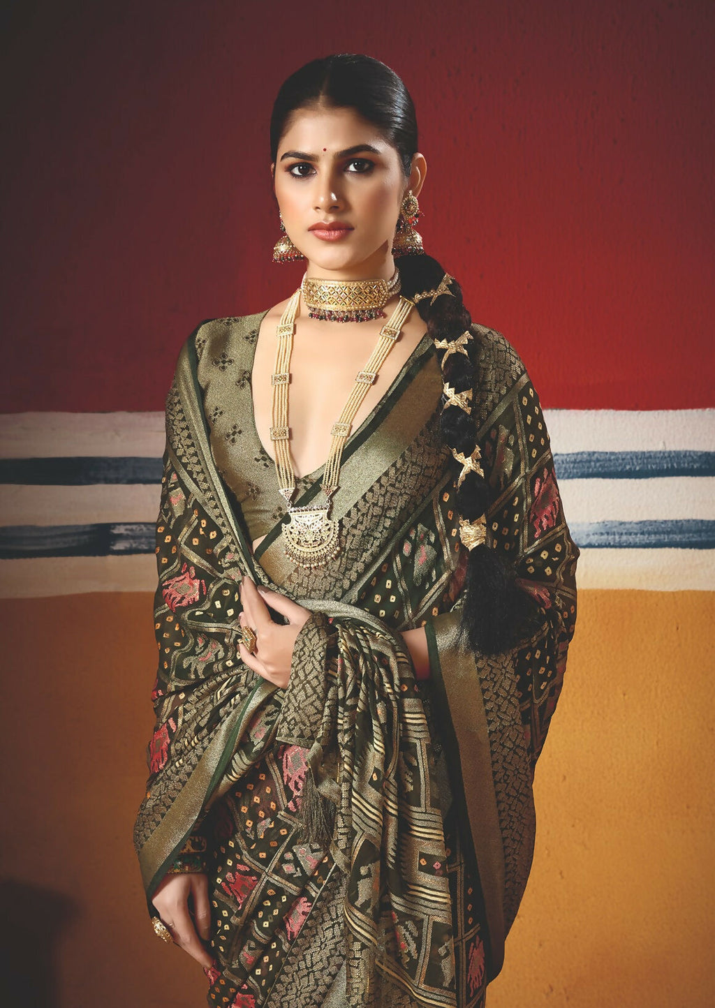 Joban Fashion Green Dull Moss Brasso Saree - Distacart