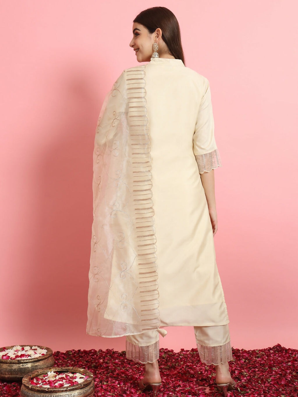Vellora Elegant Beige Silk Blend Casual Wear Embroidered Salwar Suit