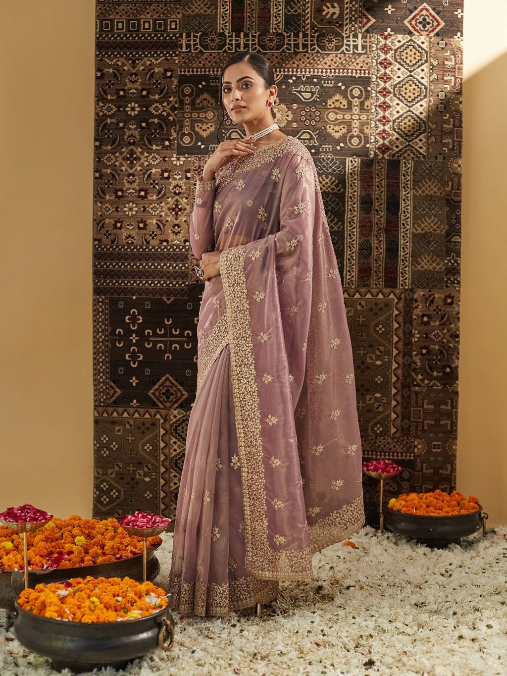 kasee Floral Zardozi Supernet Saree - Distacart