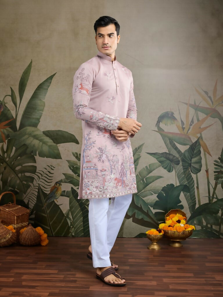 Vastranavya Peach Exclusive Festival Wear Viscose Silk Thread & Sequence Embroidered Work Kurta