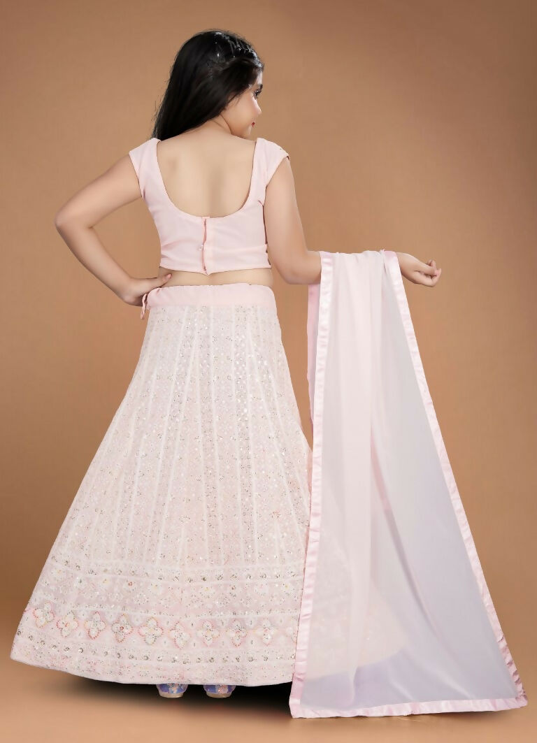 Wedding Designer Light Pink Heavy Fox Georgette Kidswear Lehenga - Aaradhna