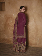 Anaita Purple Silk Readymade Palazzo Suit with Swarovski Work - Distacart
