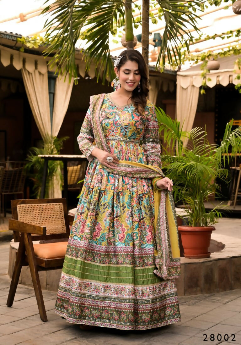 Wedding Designer Multi Soft Dola Silk Anarkali suit with Dupatta - Sanj