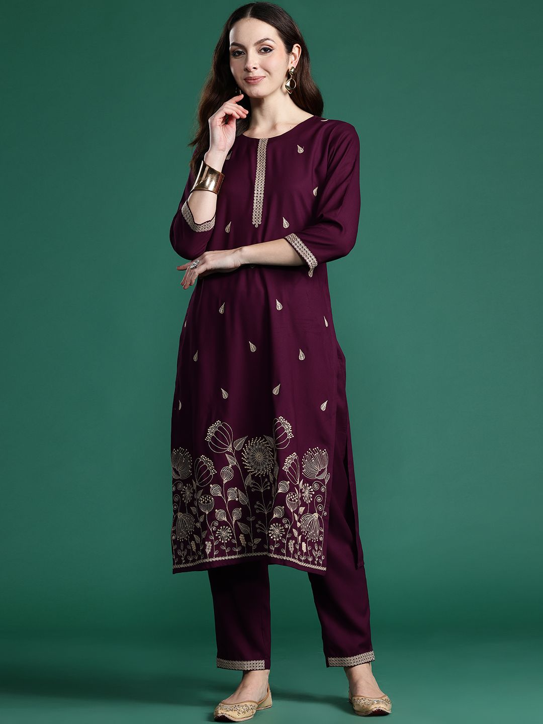 Indo Era Ethnic Motifs Embroidered Sequinned Kurta with Trousers - Distacart
