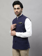 Even Apparels Pure Wool Nehru Jacket - Navy