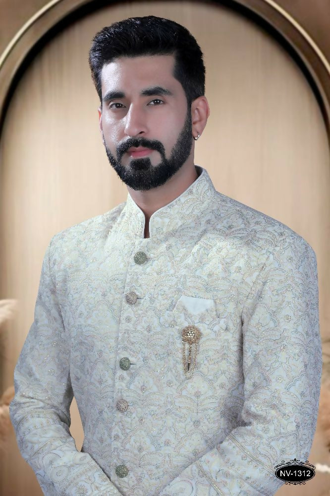 Joban Fashion Men's White Base Georgette Kurta with Pyjama