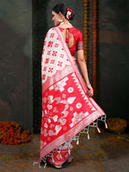 Shree Shyam Fashion Devistuti Red White Linen Cotton Saree