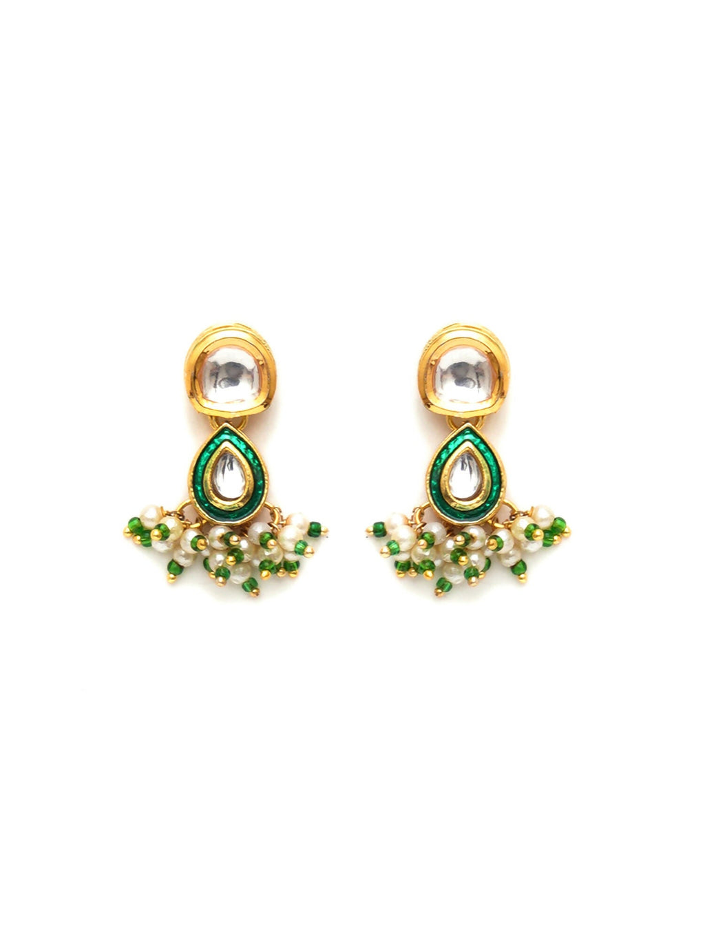Dual Kundan Stone with Earrings (Gold) - Ruby Raang - Distacart