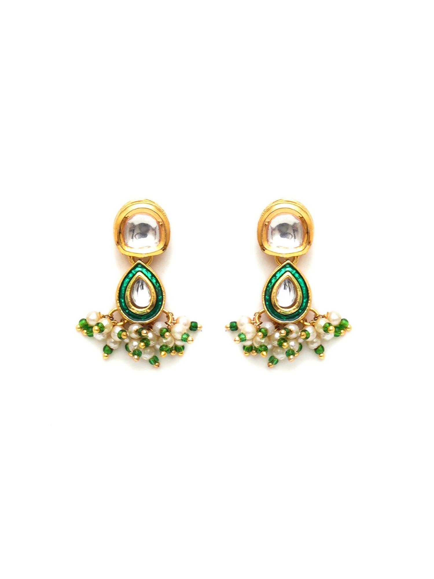 Dual Kundan Stone with Earrings (Gold) - Ruby Raang - Distacart