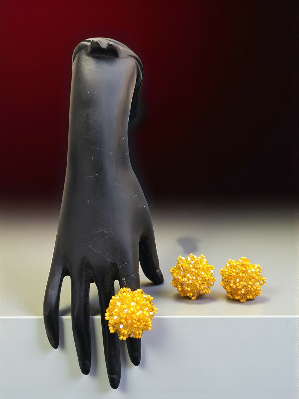 Inhanns Rangmani Crystal Duo – Adjustable Ring + Statement Earrings Set - Yellow - Distacart