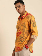 Mustard Men Pure Cotton Relaxed Opaque Printed Casual Resort Shirt - Mahotsav