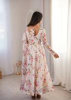 Teeya Creation Cream Faux Georgette Digital Print Party Wear Long Gown - Distacart