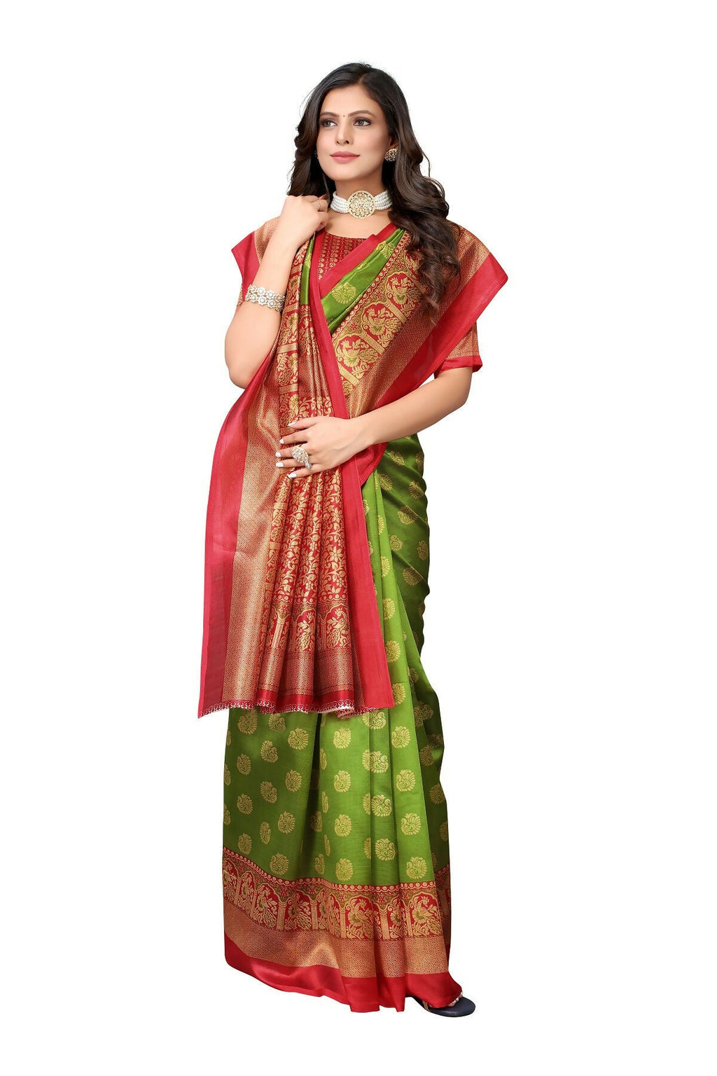 Vamika Green Printed Art Silk Saree