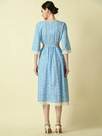 Myshka Women's Blue Floral Printed Fit and Flare Dress - Distacart