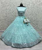 Jyoti Fashion Women's Sky Blue Bridal Net Fancy Sequins with Multi Thread Embroidered Wedding Lehenga Choli