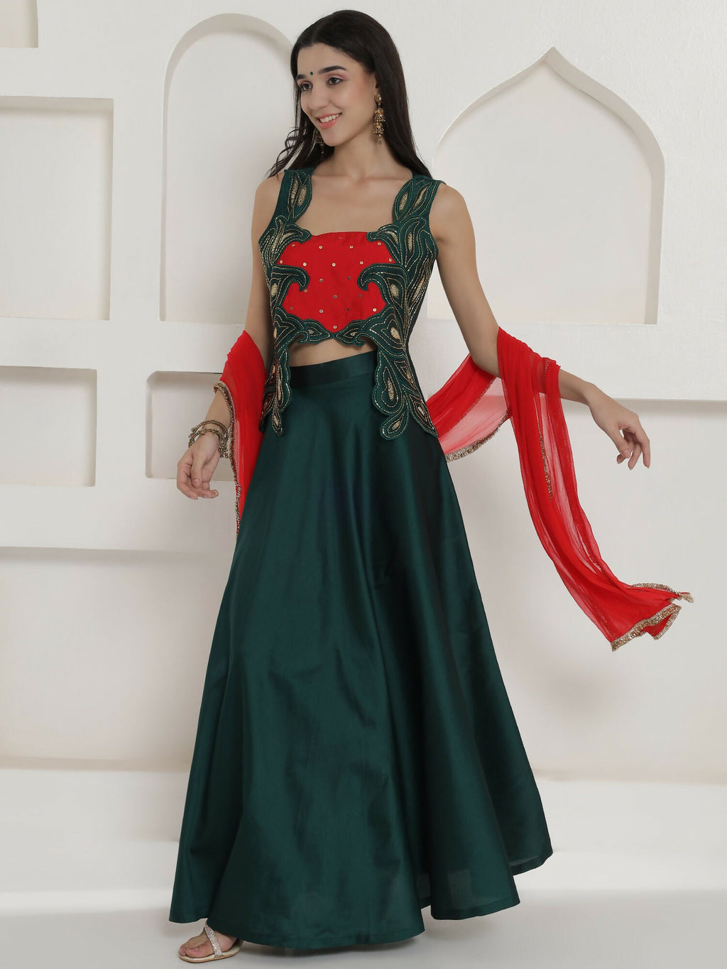 Joban Fashion Green Lehnga Top And Dupatta Set