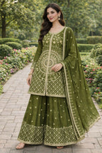 Teeya Creation Green Color Chinon Silk Wedding Wear Trending Palazzo Set - Distacart