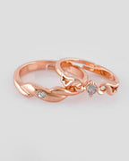 VOJ Stainless Steel Cubic Zirconia Gold-Polished Ring Set