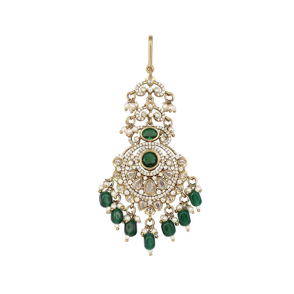 Nuyug 18K Gold Plated Ethereal Green Stone Maang Tikka - Distacart