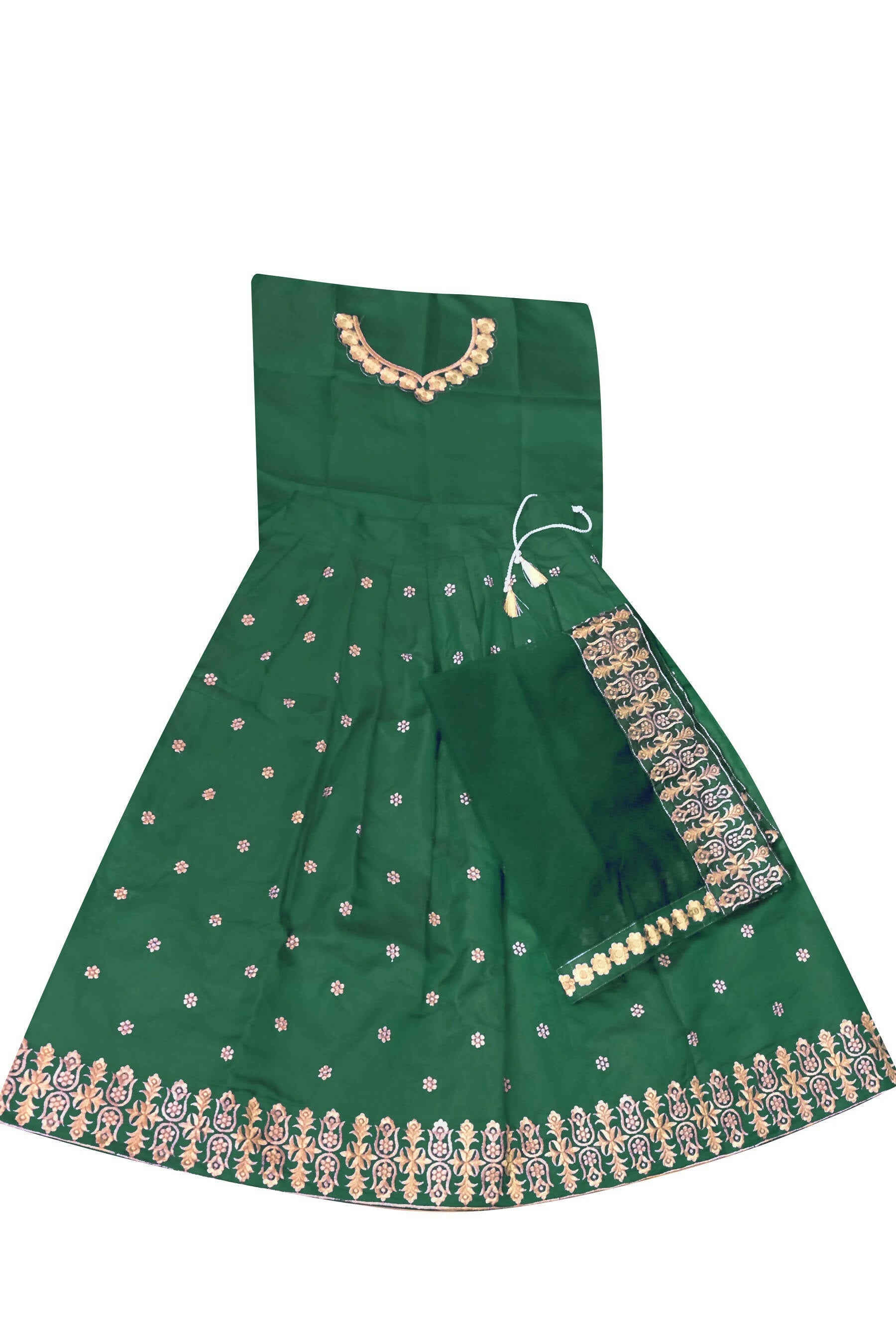 Dwiden Green Queen Tafetta Sattin Semi-Stitched Girl's Lehenga Choli