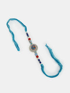 NVR Women & Men Set of 2 Blue Kundan-Studded & Beaded Bhaiya Bhabhi Rakhi With Roli Chawal - Distacart